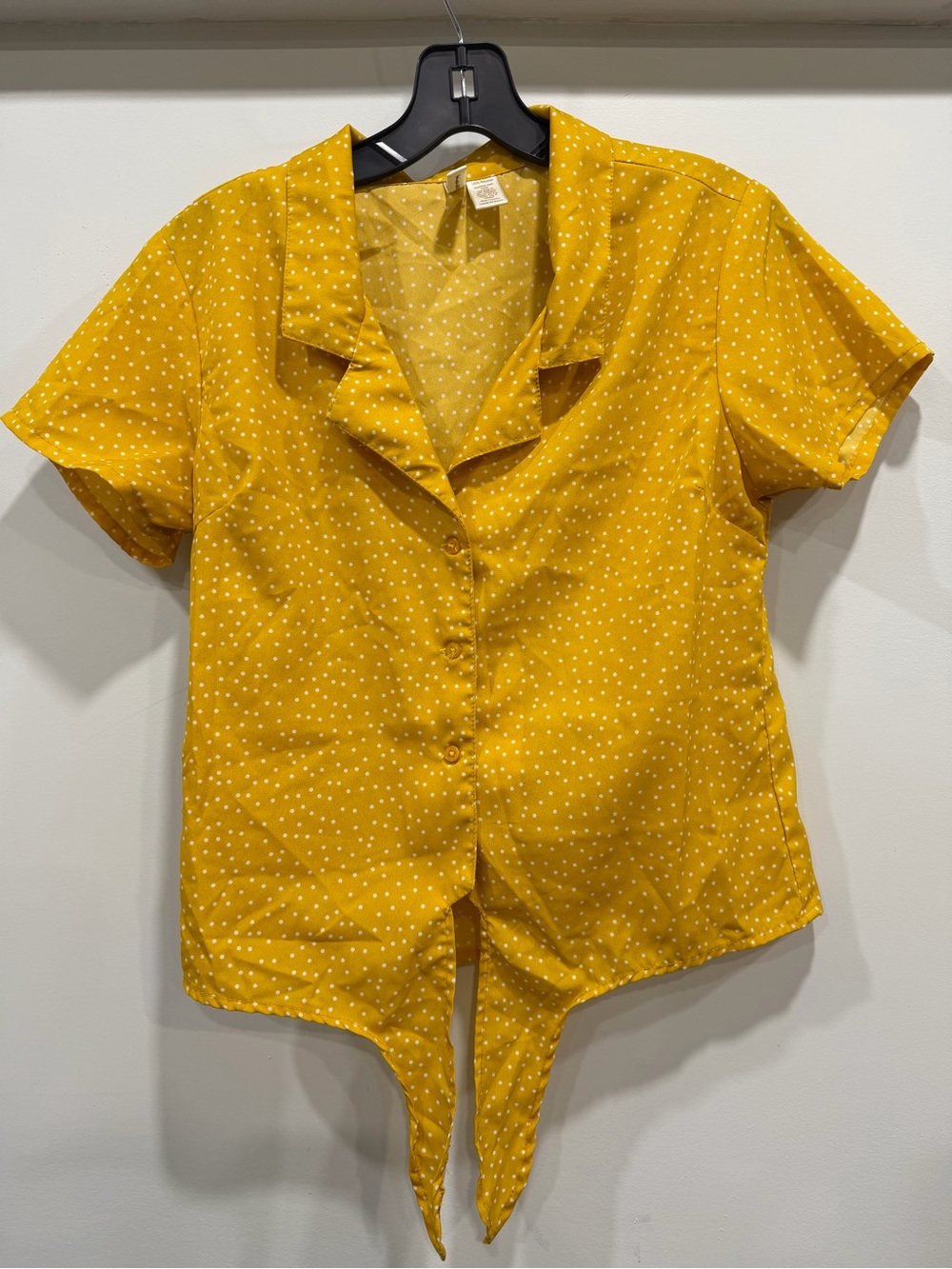 Japna Yellow Polka Dot Tie-Front Blouse